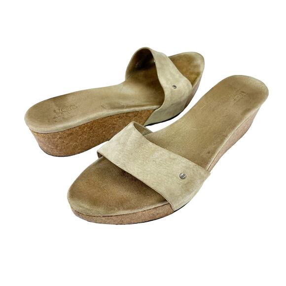 UGG Basil Wedge Suede Slide Sandals Tan Size 10 - Picture 1 of 11